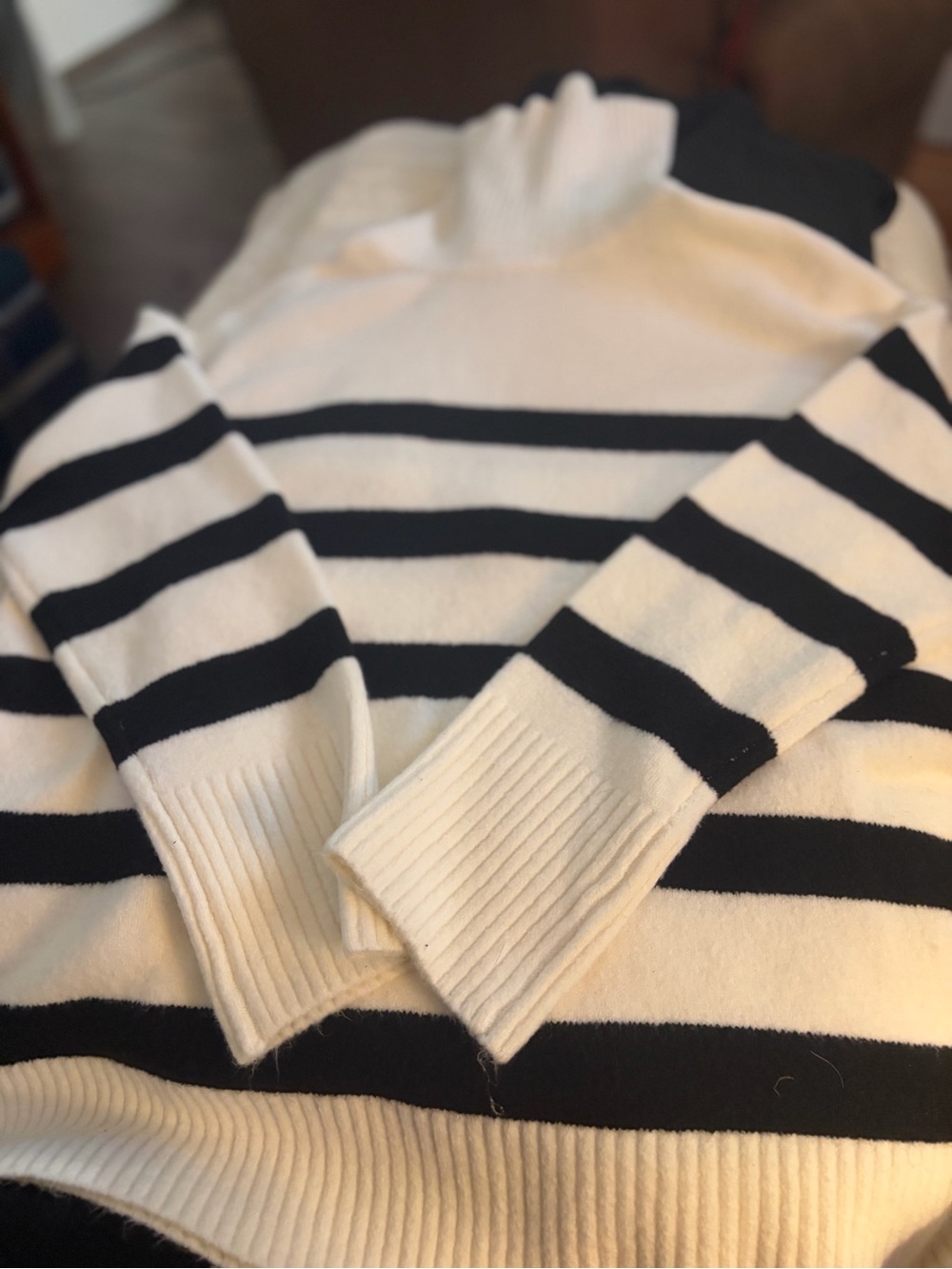 Pink Rose Ribbed Turtleneck and new striped sweater